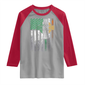 Irish Pride Raglan Shirt American Flag Celtic Cross Shamrock St Patrick's Day TS11 Sport Gray Red Print Your Wear