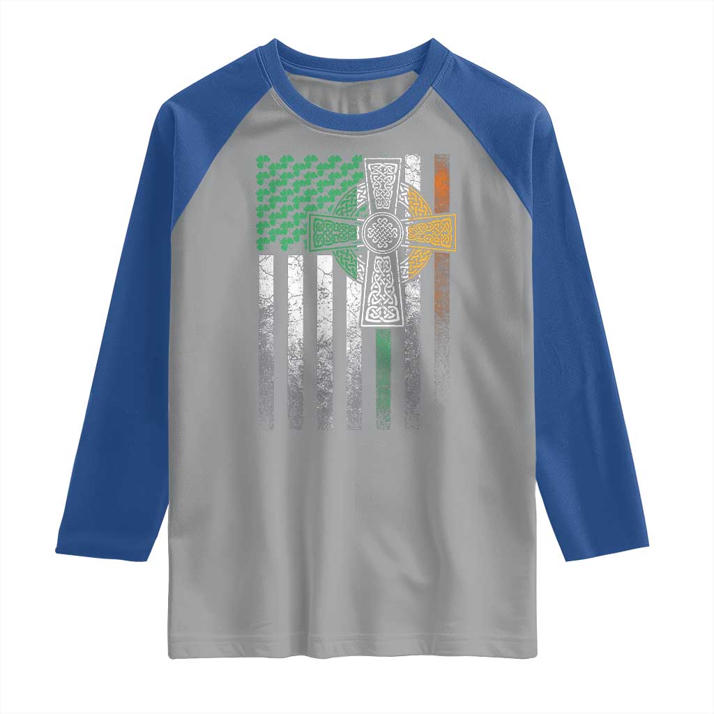 Irish Pride Raglan Shirt American Flag Celtic Cross Shamrock St Patrick's Day TS11 Sport Gray Royal Print Your Wear