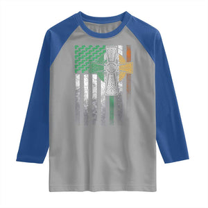 Irish Pride Raglan Shirt American Flag Celtic Cross Shamrock St Patrick's Day TS11 Sport Gray Royal Print Your Wear