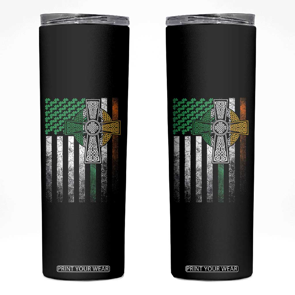 Irish Pride Skinny Tumbler American Flag Celtic Cross Shamrock St Patrick's Day TS11 Black Print Your Wear