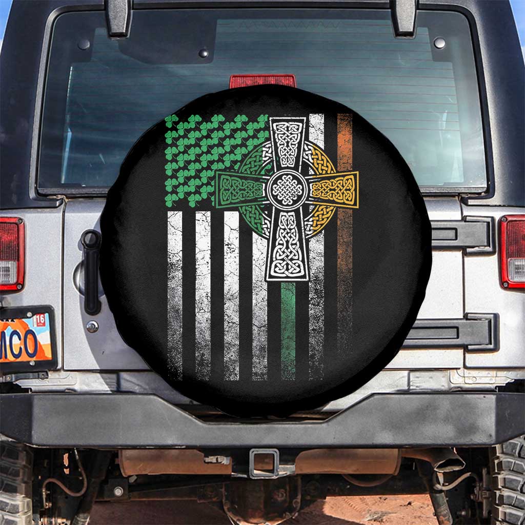 Irish Pride Spare Tire Cover American Flag Celtic Cross Shamrock St Patrick's Day TS11 No hole Black Print Your Wear