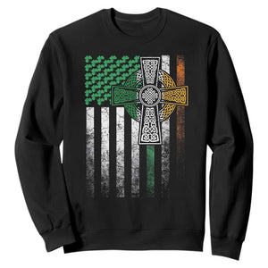 Irish Pride Sweatshirt American Flag Celtic Cross Shamrock St Patrick's Day TS11 Black Print Your Wear