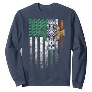 Irish Pride Sweatshirt American Flag Celtic Cross Shamrock St Patrick's Day TS11 Navy Print Your Wear