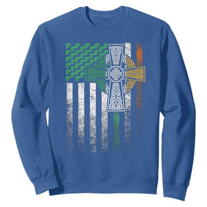 Irish Pride Sweatshirt American Flag Celtic Cross Shamrock St Patrick's Day TS11 Royal Blue Print Your Wear