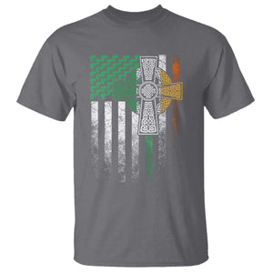 Irish Pride T Shirt American Flag Celtic Cross Shamrock St Patrick's Day TS11 Charcoal Print Your Wear