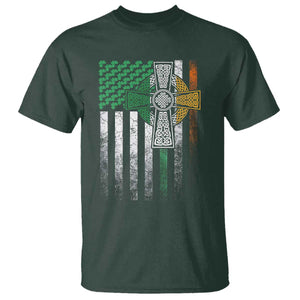 Irish Pride T Shirt American Flag Celtic Cross Shamrock St Patrick's Day TS11 Dark Forest Green Print Your Wear