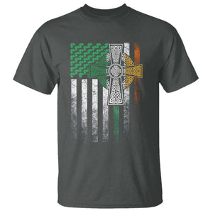Irish Pride T Shirt American Flag Celtic Cross Shamrock St Patrick's Day TS11 Dark Heather Print Your Wear