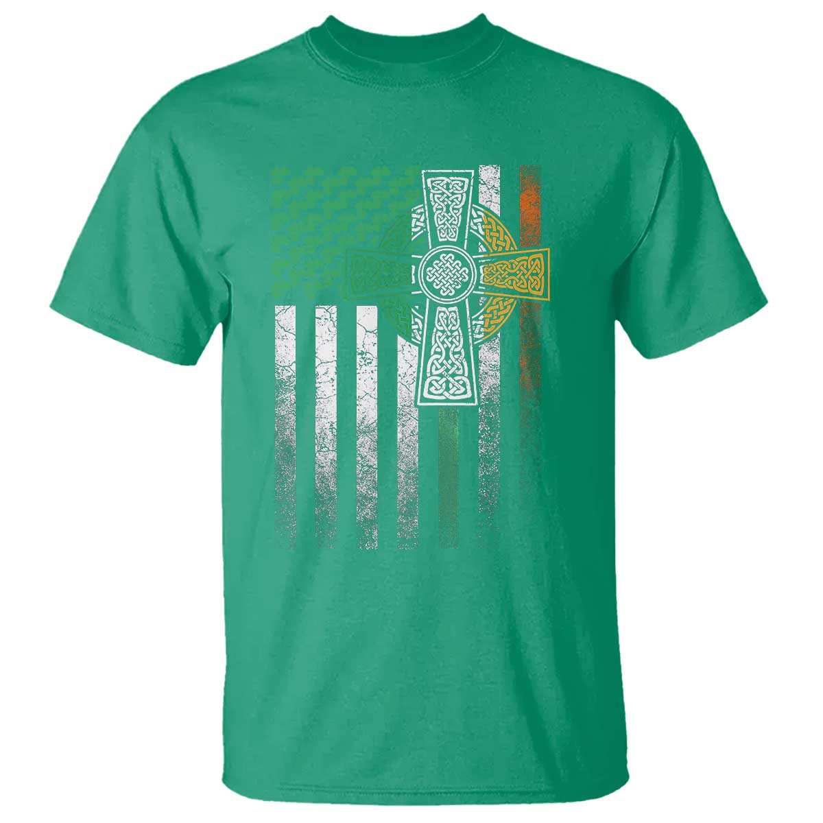 Irish Pride T Shirt American Flag Celtic Cross Shamrock St Patrick's Day TS11 Irish Green Print Your Wear