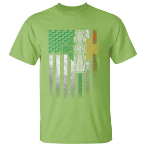 Irish Pride T Shirt American Flag Celtic Cross Shamrock St Patrick's Day TS11 Lime Print Your Wear