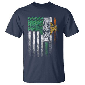 Irish Pride T Shirt American Flag Celtic Cross Shamrock St Patrick's Day TS11 Navy Print Your Wear