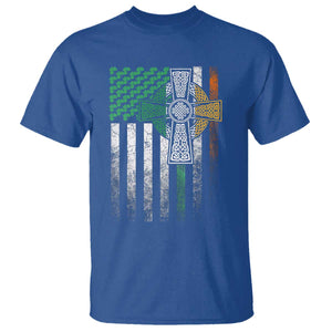 Irish Pride T Shirt American Flag Celtic Cross Shamrock St Patrick's Day TS11 Royal Blue Print Your Wear