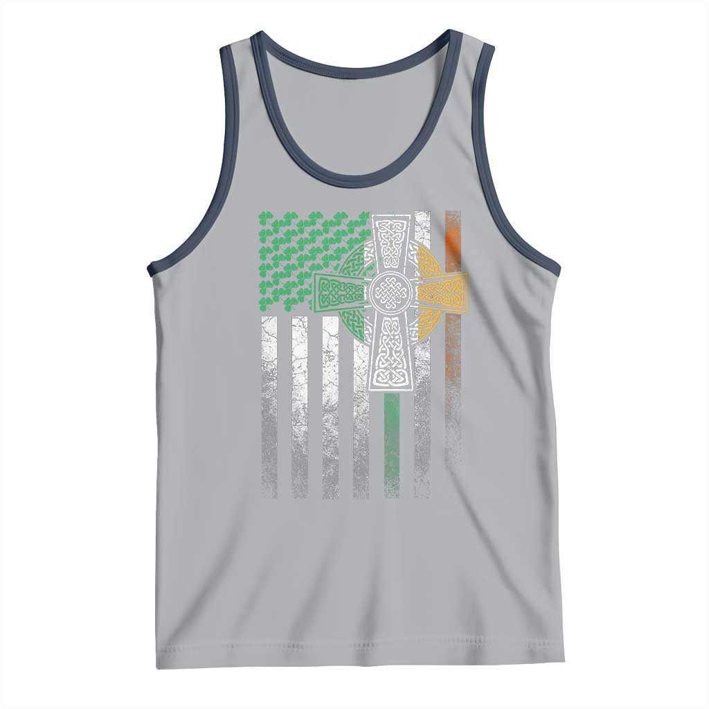 Irish Pride Tank Top American Flag Celtic Cross Shamrock St Patrick's Day TS11 Athletic Heather Navy Print Your Wear