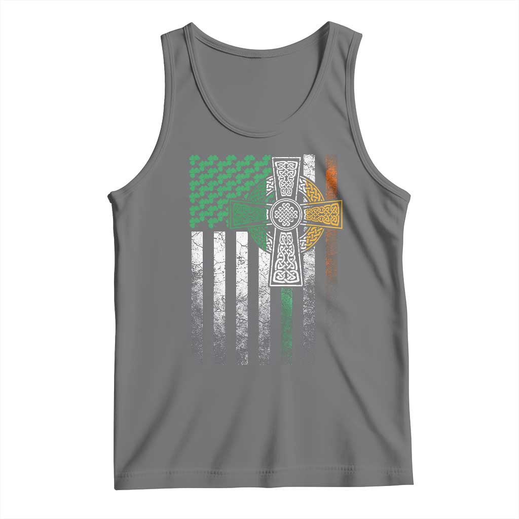 Irish Pride Tank Top American Flag Celtic Cross Shamrock St Patrick's Day TS11 Black Heather Print Your Wear