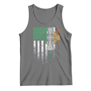 Irish Pride Tank Top American Flag Celtic Cross Shamrock St Patrick's Day TS11 Black Heather Print Your Wear
