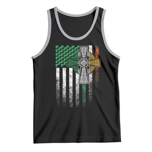 Irish Pride Tank Top American Flag Celtic Cross Shamrock St Patrick's Day TS11 Black Athletic Heather Print Your Wear