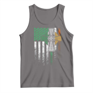 Irish Pride Tank Top American Flag Celtic Cross Shamrock St Patrick's Day TS11 Deep Heather Print Your Wear