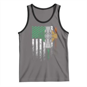 Irish Pride Tank Top American Flag Celtic Cross Shamrock St Patrick's Day TS11 Deep Heather Black Print Your Wear