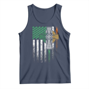 Irish Pride Tank Top American Flag Celtic Cross Shamrock St Patrick's Day TS11 Navy Print Your Wear