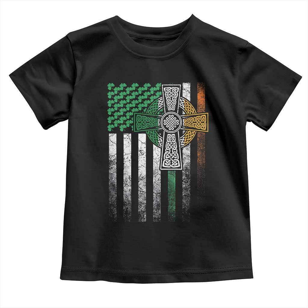 Irish Pride Toddler T Shirt American Flag Celtic Cross Shamrock St Patrick's Day TS11 Black Print Your Wear