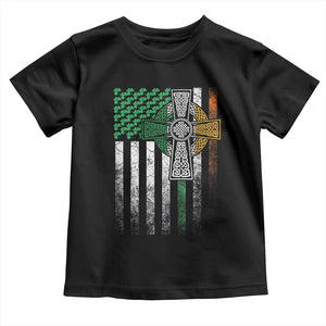Irish Pride Toddler T Shirt American Flag Celtic Cross Shamrock St Patrick's Day TS11 Black Print Your Wear