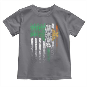 Irish Pride Toddler T Shirt American Flag Celtic Cross Shamrock St Patrick's Day TS11 Charcoal Print Your Wear