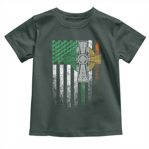 Irish Pride Toddler T Shirt American Flag Celtic Cross Shamrock St Patrick's Day TS11 Dark Forest Green Print Your Wear