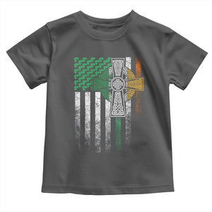 Irish Pride Toddler T Shirt American Flag Celtic Cross Shamrock St Patrick's Day TS11 Dark Heather Print Your Wear