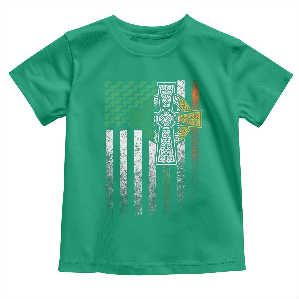 Irish Pride Toddler T Shirt American Flag Celtic Cross Shamrock St Patrick's Day TS11 Irish Green Print Your Wear
