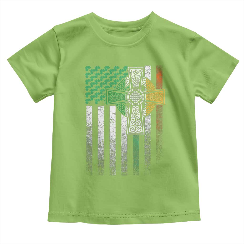 Irish Pride Toddler T Shirt American Flag Celtic Cross Shamrock St Patrick's Day TS11 Lime Print Your Wear