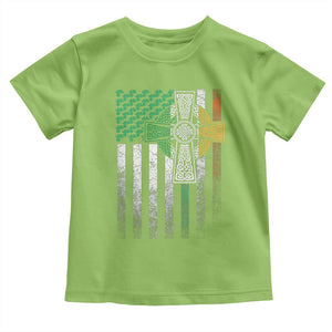 Irish Pride Toddler T Shirt American Flag Celtic Cross Shamrock St Patrick's Day TS11 Lime Print Your Wear