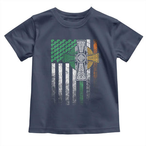 Irish Pride Toddler T Shirt American Flag Celtic Cross Shamrock St Patrick's Day TS11 Navy Print Your Wear