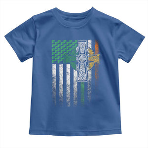 Irish Pride Toddler T Shirt American Flag Celtic Cross Shamrock St Patrick's Day TS11 Royal Blue Print Your Wear