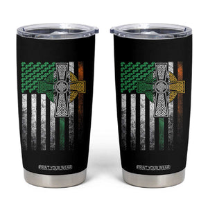 Irish Pride Tumbler Cup American Flag Celtic Cross Shamrock St Patrick's Day TS11 Black Print Your Wear