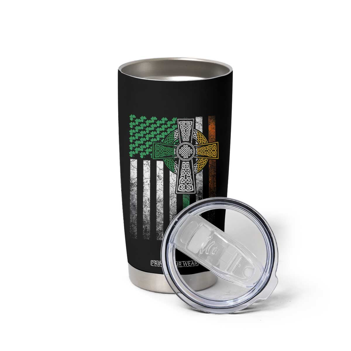 Irish Pride Tumbler Cup American Flag Celtic Cross Shamrock St Patrick's Day TS11 Print Your Wear