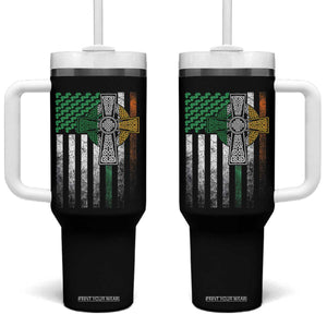 Irish Pride Tumbler With Handle American Flag Celtic Cross Shamrock St Patrick's Day TS11 One Size: 40 oz Black Print Your Wear