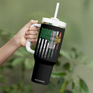 Irish Pride Tumbler With Handle American Flag Celtic Cross Shamrock St Patrick's Day TS11 Print Your Wear