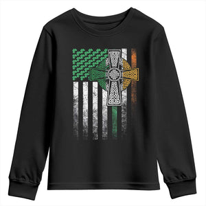 Irish Pride Youth Sweatshirt American Flag Celtic Cross Shamrock St Patrick's Day TS11 Black Print Your Wear
