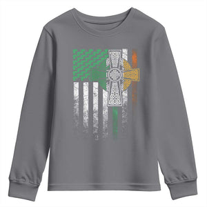Irish Pride Youth Sweatshirt American Flag Celtic Cross Shamrock St Patrick's Day TS11 Charcoal Print Your Wear