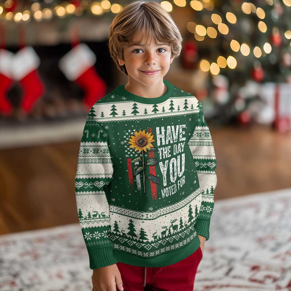 Have The Day You Voted For Ugly Christmas Sweater Vintage American Flag Sunflower TS11 Forest Green Beige Print Your Wear