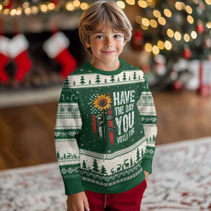 Have The Day You Voted For Ugly Christmas Sweater Vintage American Flag Sunflower TS11 Forest Green Beige Print Your Wear
