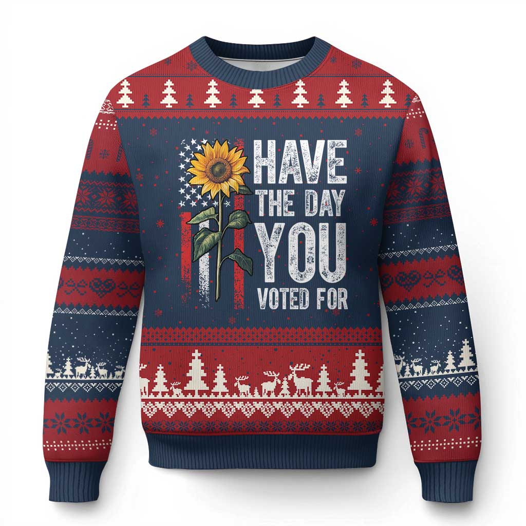 Have The Day You Voted For Ugly Christmas Sweater Vintage American Flag Sunflower TS11 Navy Red Print Your Wear