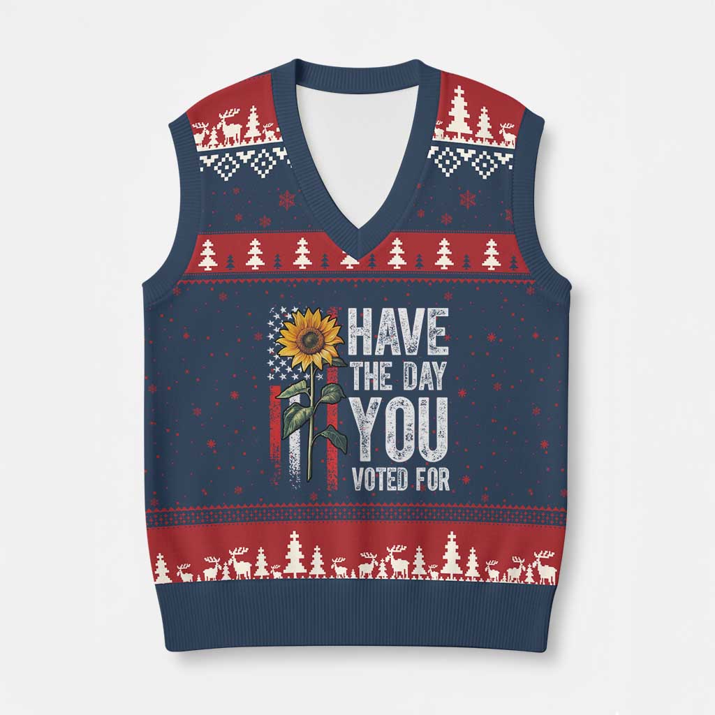 Have The Day You Voted For V-Neck Knit Sweater Vest Vintage American Flag Sunflower TS11 Navy Red Print Your Wear