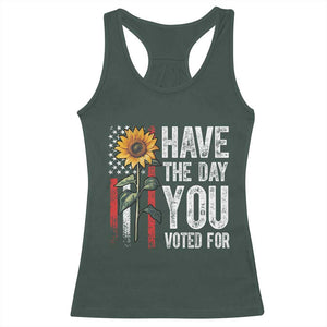 Have The Day You Voted For Racerback Tank Top Vintage American Flag Sunflower TS11 Dark Forest Green Print Your Wear
