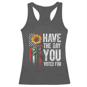 Have The Day You Voted For Racerback Tank Top Vintage American Flag Sunflower TS11 Dark Heather Print Your Wear