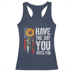 Have The Day You Voted For Racerback Tank Top Vintage American Flag Sunflower TS11 Navy Print Your Wear
