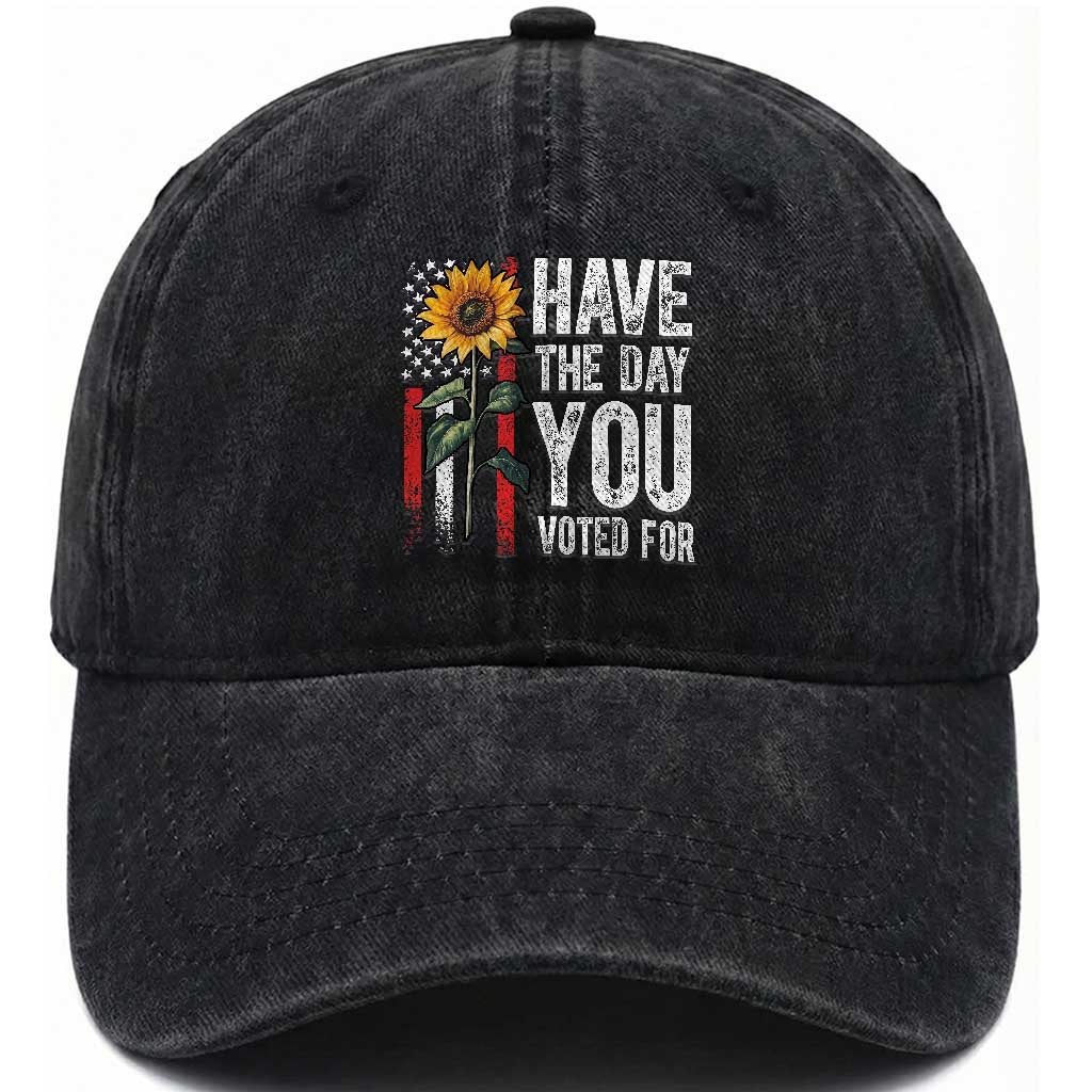 Have The Day You Voted For Washed Cotton Baseball Cap Vintage American Flag Sunflower TS11 Print Your Wear
