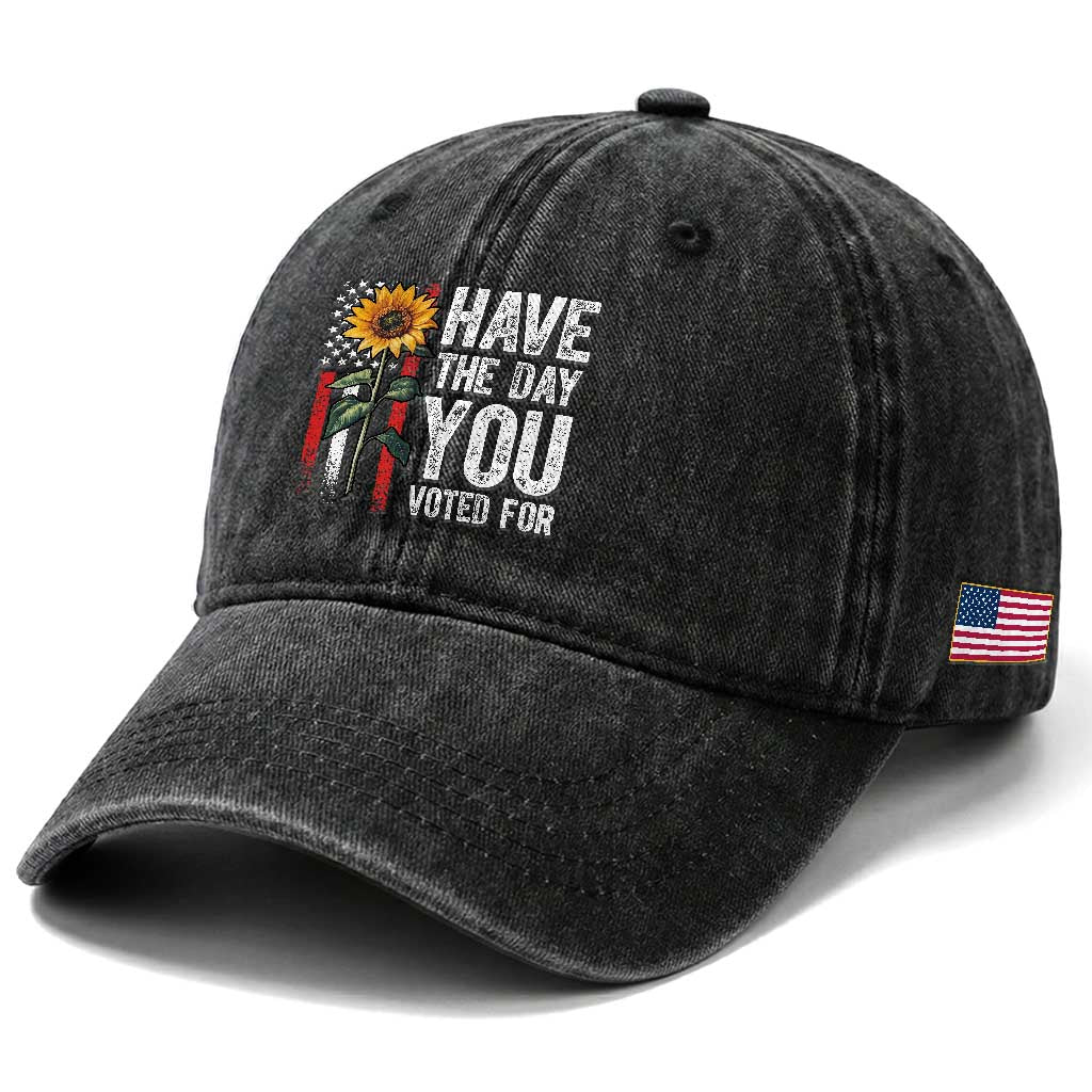 Have The Day You Voted For Washed Cotton Baseball Cap Vintage American Flag Sunflower TS11 Print Your Wear