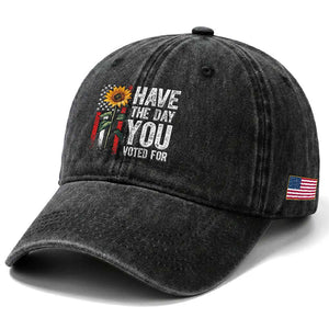 Have The Day You Voted For Washed Cotton Baseball Cap Vintage American Flag Sunflower TS11 Print Your Wear