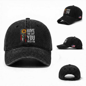 Have The Day You Voted For Washed Cotton Baseball Cap Vintage American Flag Sunflower TS11 Washed Cap Universal Fit Black Print Your Wear