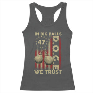 DOGE In Big Balls We Trust 2025 Racerback Tank Top Vintage Betsy Ross Flag TS11 Dark Heather Print Your Wear